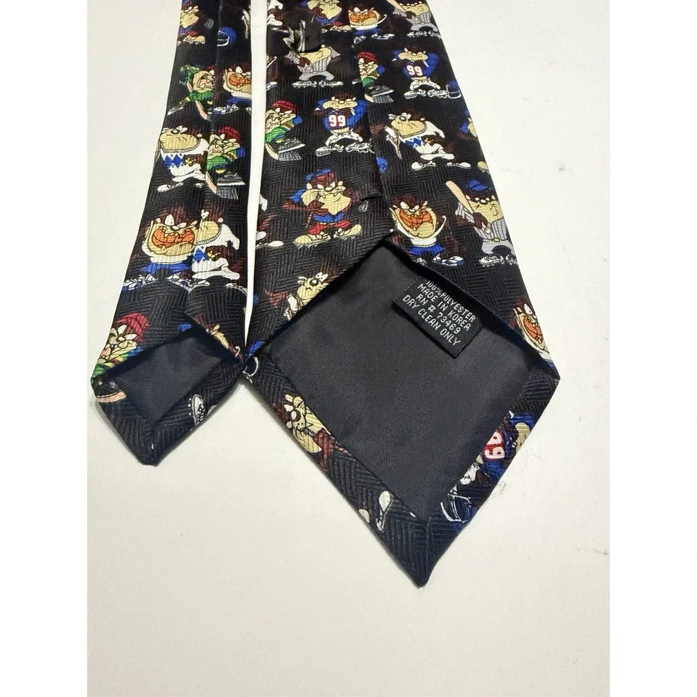 Vintage Looney Tunes Taz Tasmanian Devil Sports Necktie Black All Over Print Tie